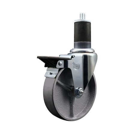 Service Caster 5'' Semi Steel Swivel 1-5/8'' Expanding Stem Caster with Brake SCC-EX20S515-SSR-PLB-158